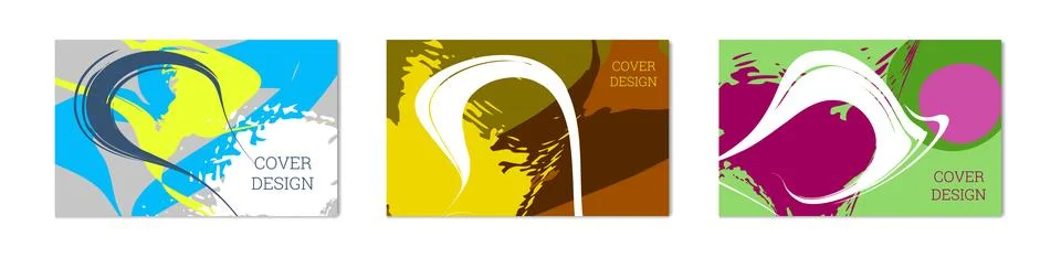 Paint strokes and geometric elements. Set of 3 multi-colored backgrounds 스톡 일러스트