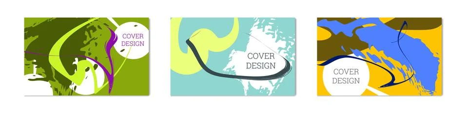 Paint strokes and geometric elements. Set of 3 multi-colored backgrounds 스톡 일러스트