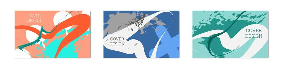 Paint strokes and geometric elements. Set of 3 multi-colored backgrounds Illustrazione stock
