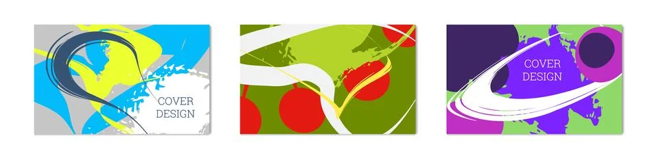 Paint strokes and geometric elements. Set of 3 multi-colored backgrounds 스톡 일러스트