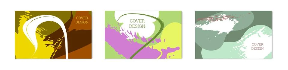 Paint strokes and geometric elements. Set of 3 multi-colored backgrounds Stock Illustration