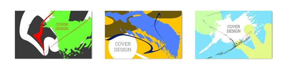 Paint strokes and geometric elements. Set of 3 multi-colored backgrounds 스톡 일러스트