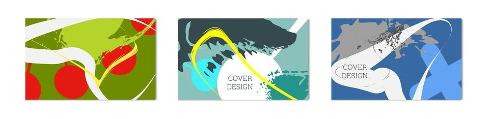 Paint strokes and geometric elements. Set of 3 multi-colored backgrounds 스톡 일러스트
