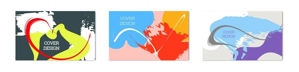 Paint strokes and geometric elements. Set of 3 multi-colored backgrounds. N.. 스톡 일러스트