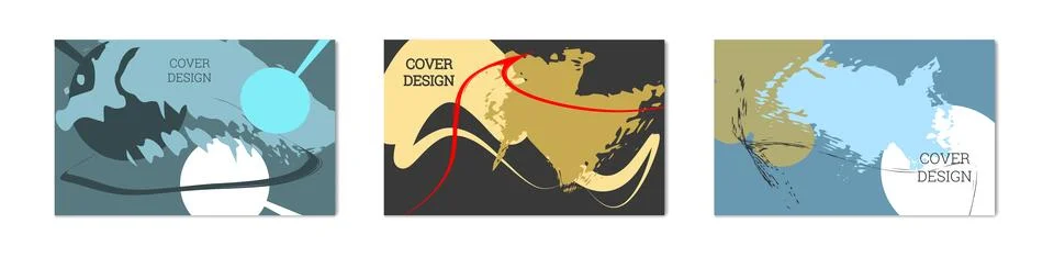 Paint strokes and geometric elements. Set of 3 multi-colored backgrounds. N.. Stock Illustration