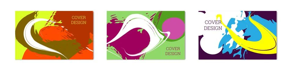 Paint strokes and geometric elements. Set of 3 multi-colored backgrounds. N.. Stock Illustration
