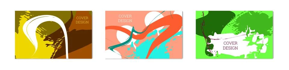 Paint strokes and geometric elements. Set of 3 multi-colored backgrounds. N.. Stock Illustration