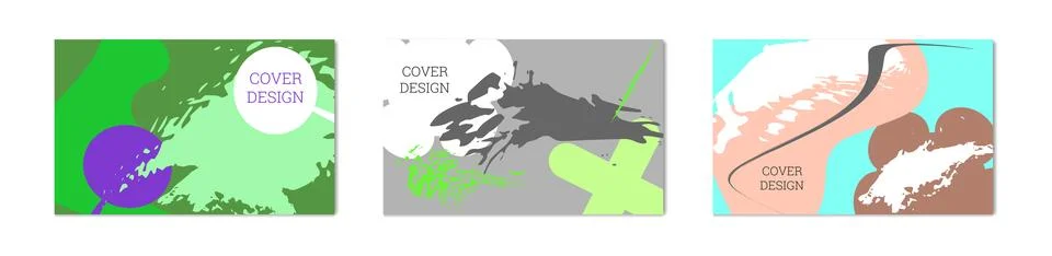 Paint strokes and geometric elements. Set of 3 multi-colored backgrounds. N.. Stock Illustration