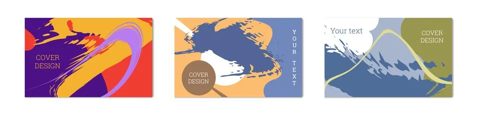 Paint strokes and geometric elements. Set of 3 multi-colored backgrounds. N.. Stock Illustration