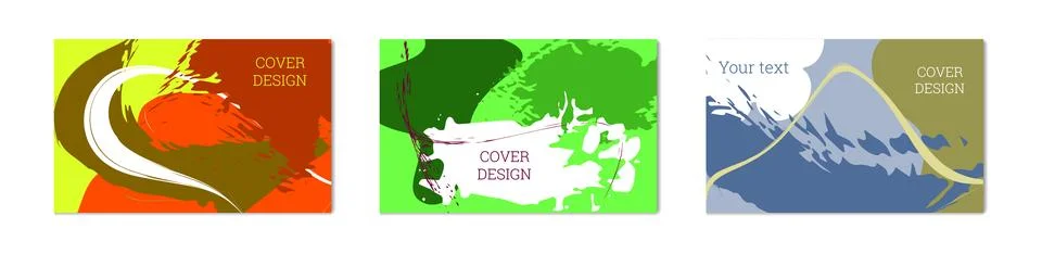 Paint strokes and geometric elements. Set of 3 multi-colored backgrounds. N.. Stock Illustration