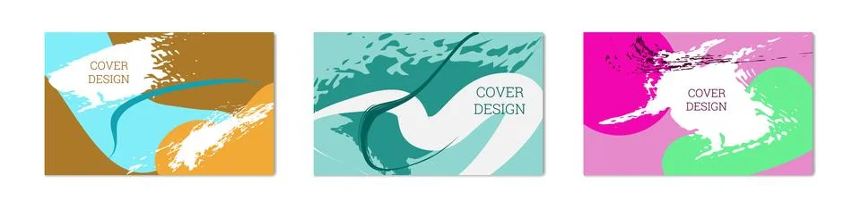Paint strokes and geometric elements. Set of 3 multi-colored backgrounds 스톡 일러스트