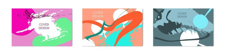Paint strokes and geometric elements. Set of 3 multi-colored backgrounds 스톡 일러스트