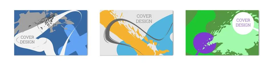 Paint strokes and geometric elements. Set of 3 multi-colored backgrounds. N.. 스톡 일러스트