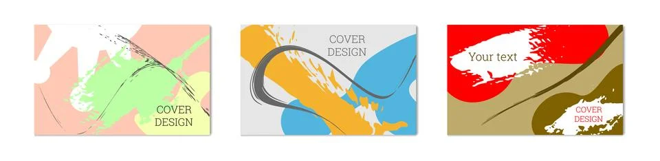 Paint strokes and geometric elements. Set of 3 multi-colored backgrounds. N.. 스톡 일러스트