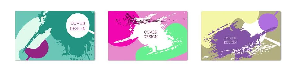 Paint strokes and geometric elements. Set of 3 multi-colored backgrounds. N.. 스톡 일러스트