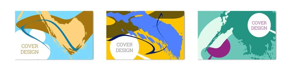 Paint strokes and geometric elements. Set of 3 multi-colored backgrounds. N.. 스톡 일러스트