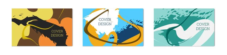 Paint strokes and geometric elements. Set of 3 multi-colored backgrounds. N.. Illustrazione stock