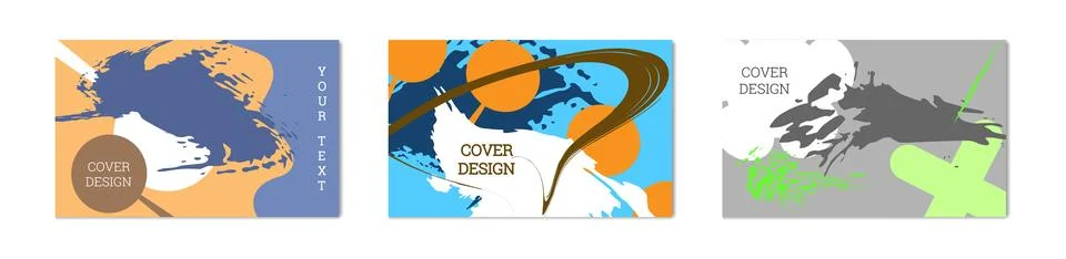 Paint strokes and geometric elements. Set of 3 multi-colored backgrounds. N.. 스톡 일러스트