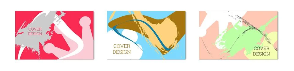 Paint strokes and geometric elements. Set of 3 multi-colored backgrounds. N.. 스톡 일러스트