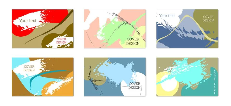 Paint strokes and geometric elements. Set of 6 multi-colored backgrounds. Not Stock Illustration