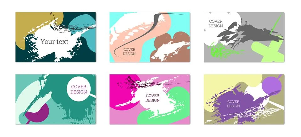 Paint strokes and geometric elements. Set of 6 multi-colored backgrounds. Not Stock Illustration