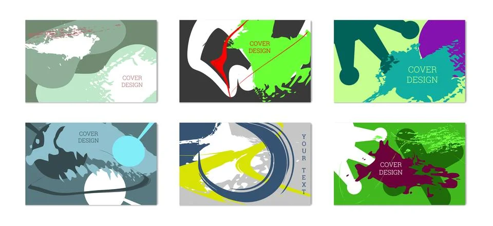 Paint strokes and geometric elements. Set of 6 multi-colored backgrounds. Not Stock Illustration