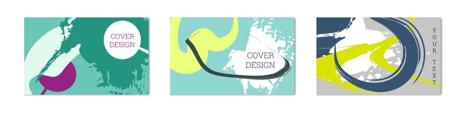 Paint strokes and geometric elements. Set of 3 multi-colored backgrounds Иллюстрация