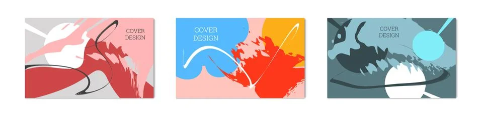 Paint strokes and geometric elements. Set of 3 multi-colored backgrounds 스톡 일러스트