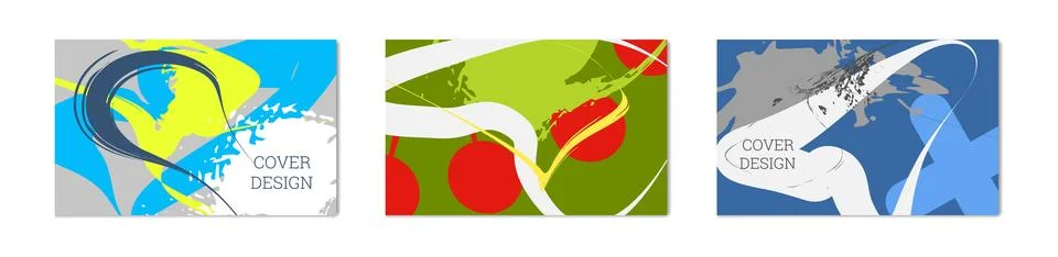 Paint strokes and geometric elements. Set of 3 multi-colored backgrounds 스톡 일러스트
