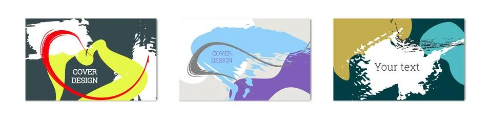 Paint strokes and geometric elements. Set of 3 multi-colored backgrounds 스톡 일러스트