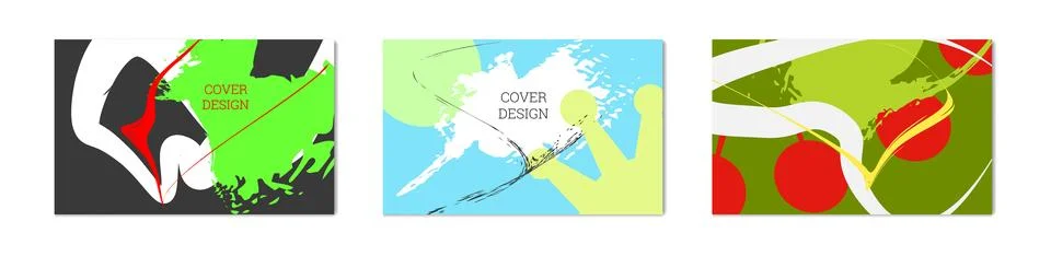 Paint strokes and geometric elements. Set of 3 multi-colored backgrounds. N.. 스톡 일러스트