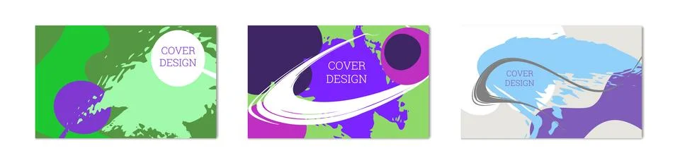 Paint strokes and geometric elements. Set of 3 multi-colored backgrounds. N.. 스톡 일러스트