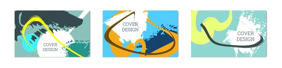 Paint strokes and geometric elements. Set of 3 multi-colored backgrounds. N.. 스톡 일러스트