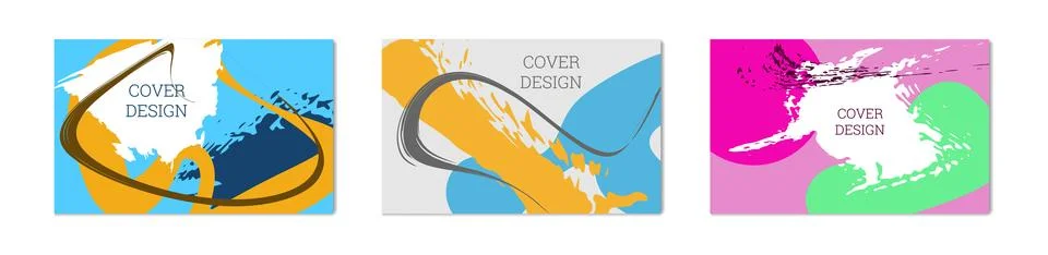 Paint strokes and geometric elements. Set of 3 multi-colored backgrounds. N.. Stock Illustration