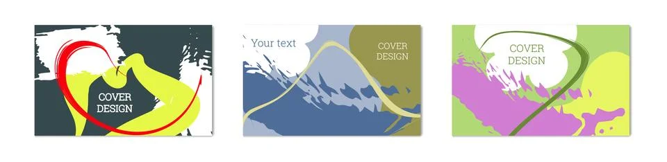 Paint strokes and geometric elements. Set of 3 multi-colored backgrounds. N.. Stock Illustration
