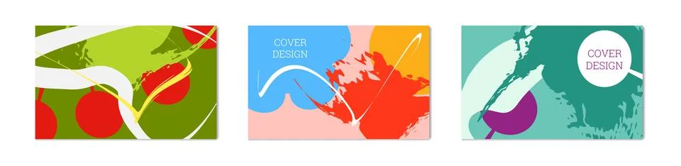 Paint strokes and geometric elements. Set of 3 multi-colored backgrounds. N.. Stock Illustration