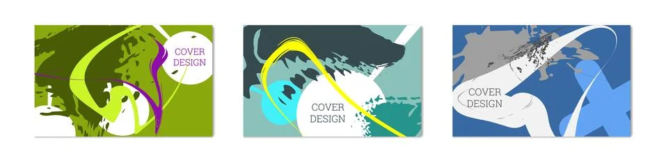 Paint strokes and geometric elements. Set of 3 multi-colored backgrounds. N.. Illustrazione stock