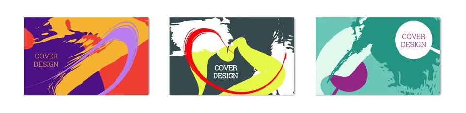 Paint strokes and geometric elements. Set of 3 multi-colored backgrounds. N.. 스톡 일러스트