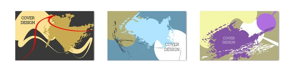 Paint strokes and geometric elements. Set of 3 multi-colored backgrounds. N.. Stock Illustration