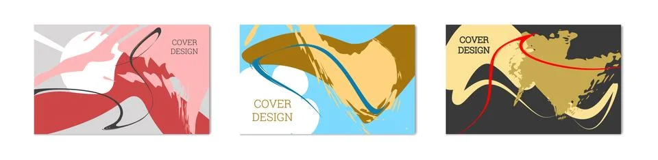 Paint strokes and geometric elements. Set of 3 multi-colored backgrounds. N.. Stock Illustration