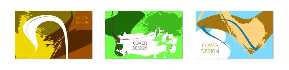 Paint strokes and geometric elements. Set of 3 multi-colored backgrounds. N.. Stock Illustration