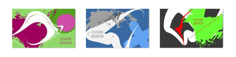 Paint strokes and geometric elements. Set of 3 multi-colored backgrounds. N.. Stock Illustration