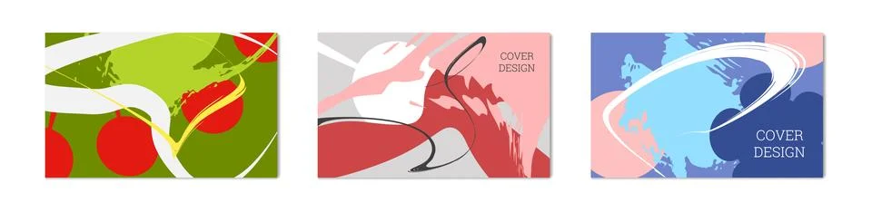 Paint strokes and geometric elements. Set of 3 multi-colored backgrounds. N.. Stock Illustration