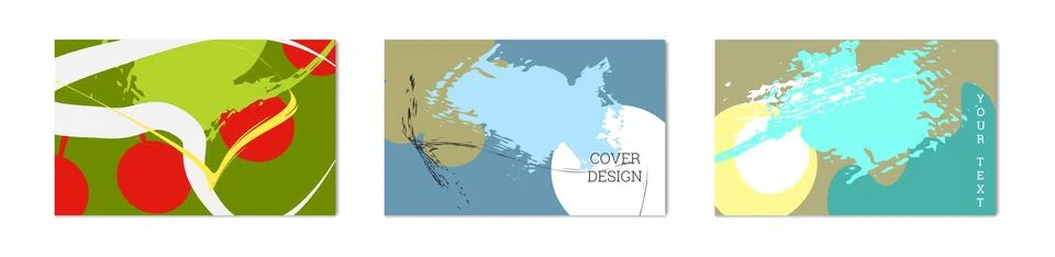 Paint strokes and geometric elements. Set of 3 multi-colored backgrounds. N.. Stock Illustration