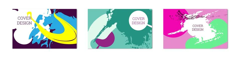 Paint strokes and geometric elements. Set of 3 multi-colored backgrounds. N.. Stock Illustration