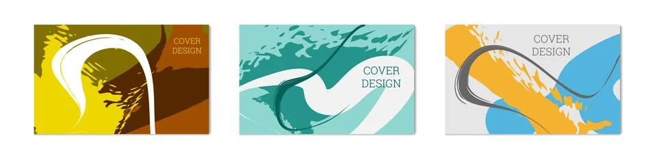 Paint strokes and geometric elements. Set of 3 multi-colored backgrounds. N.. Stock Illustration