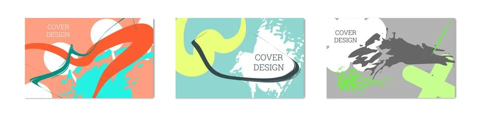 Paint strokes and geometric elements. Set of 3 multi-colored backgrounds. N.. Stock Illustration