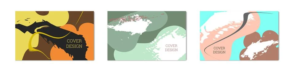 Paint strokes and geometric elements. Set of 3 multi-colored backgrounds. N.. Stock Illustration