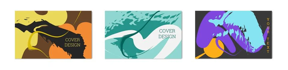 Paint strokes and geometric elements. Set of 3 multi-colored backgrounds. N.. Stock Illustration