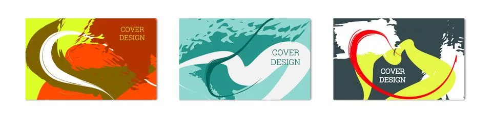 Paint strokes and geometric elements. Set of 3 multi-colored backgrounds. N.. Stock Illustration